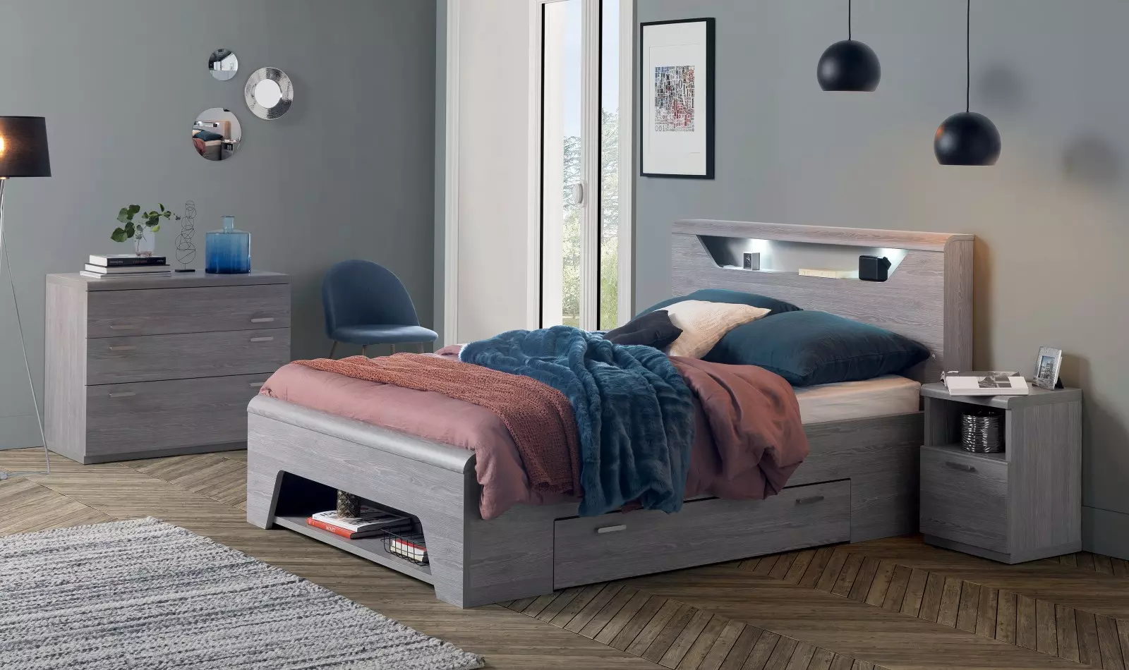 Meubles Celio Lit avec tiroirs de rangement 2 places – Image 7