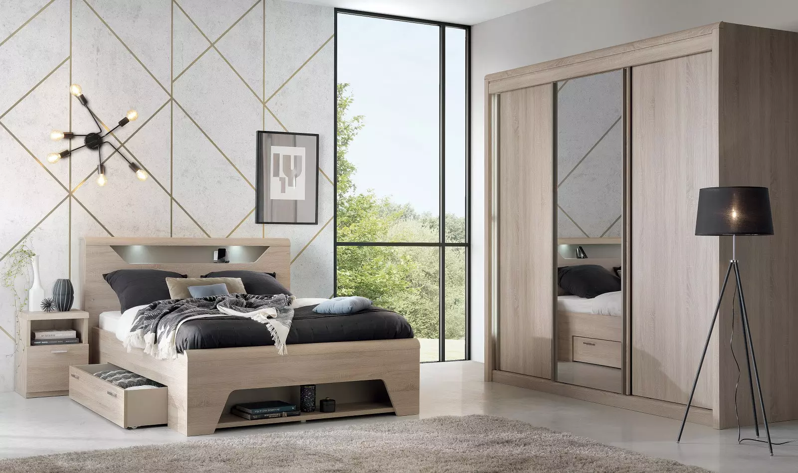 Meubles Celio Lit avec tiroirs de rangement 2 places – Image 3