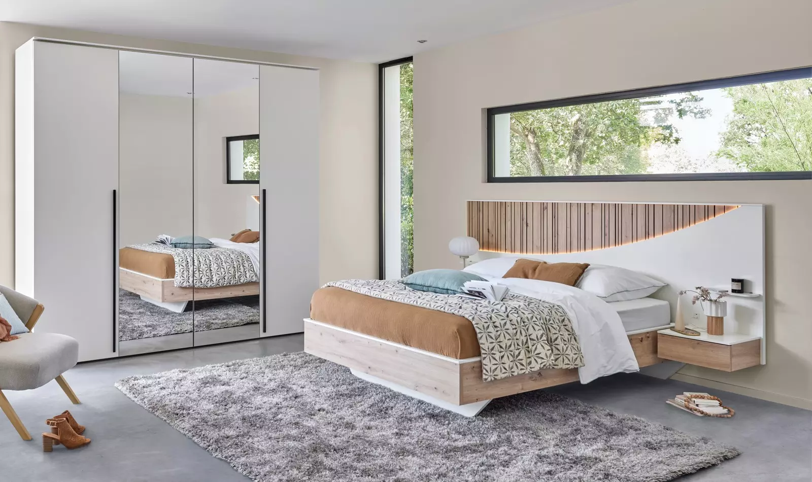 Meubles Celio Lit 2 places avec table de chevet – Image 3