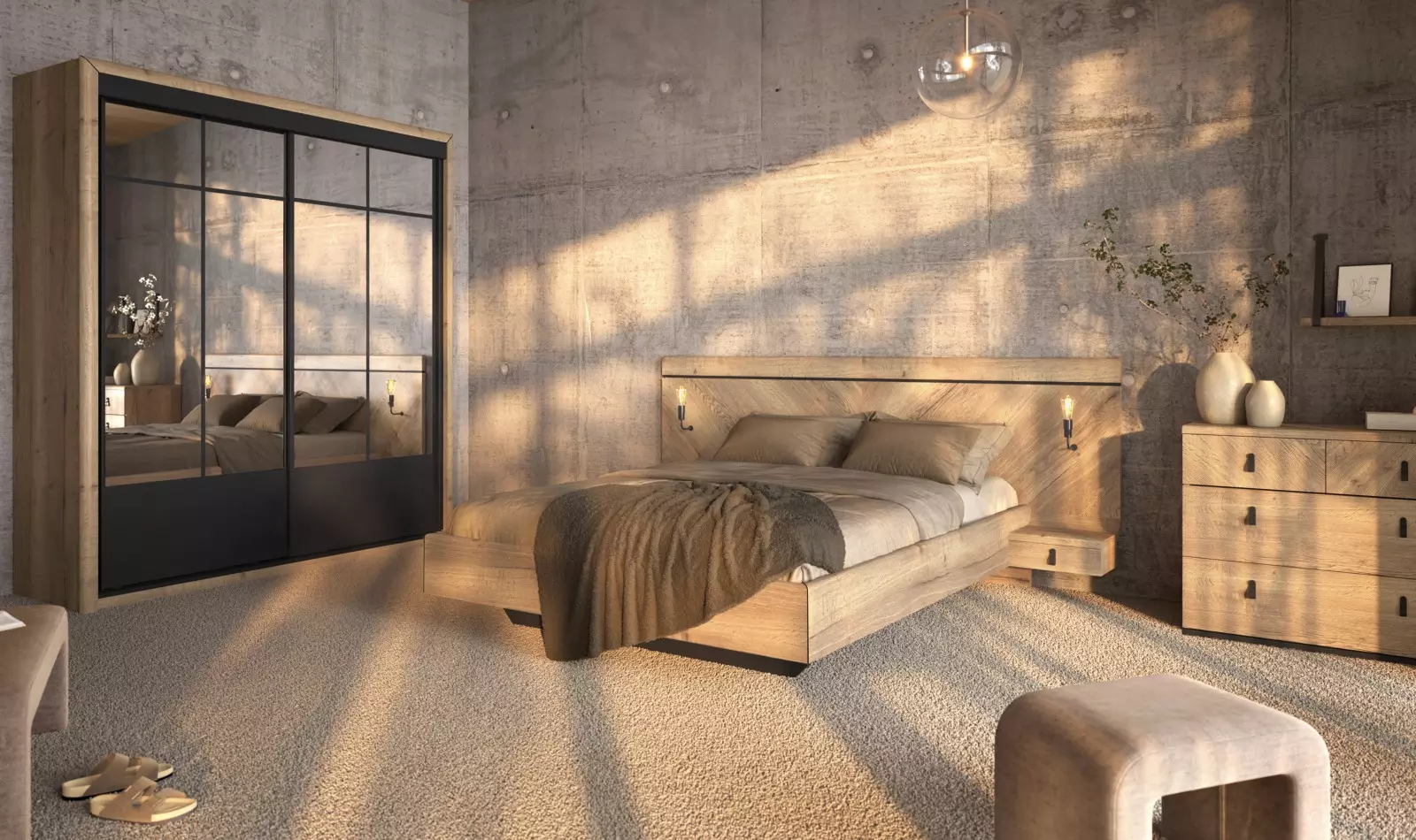 Meubles Celio Lit 2 places avec table de chevet – Image 4