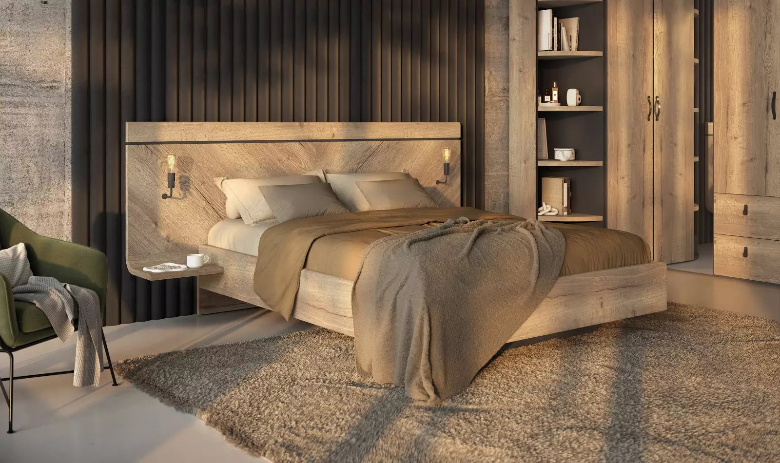 Meubles Celio Lit 2 places avec table de chevet – Image 6