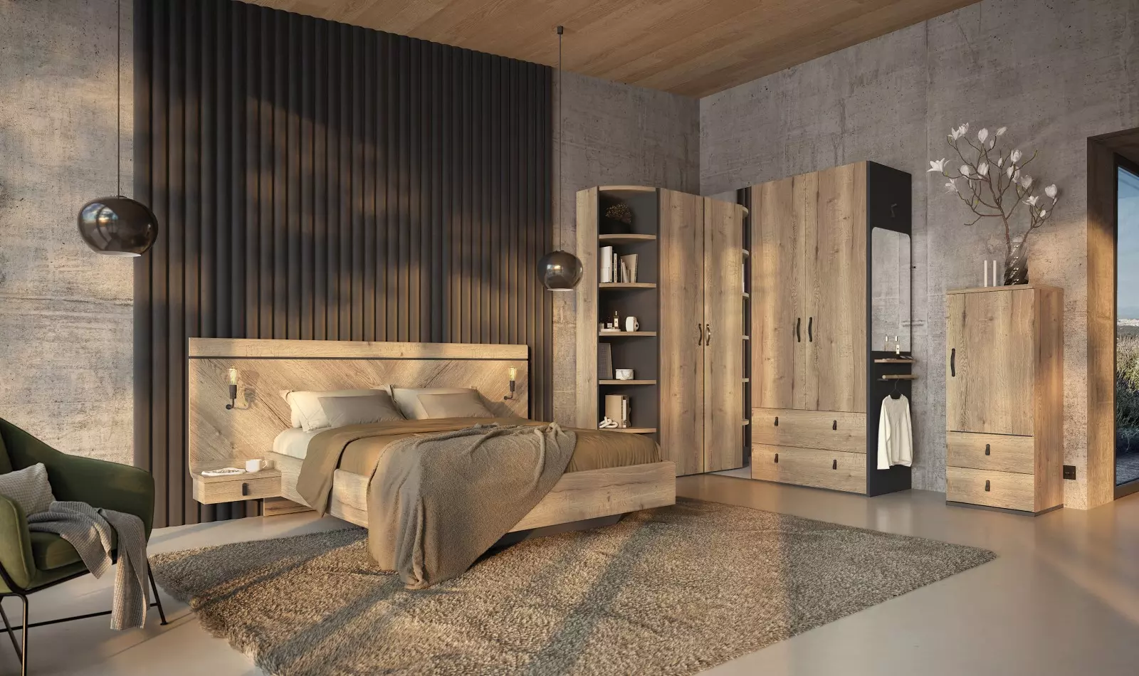 Meubles Celio Lit 2 places avec table de chevet – Image 5