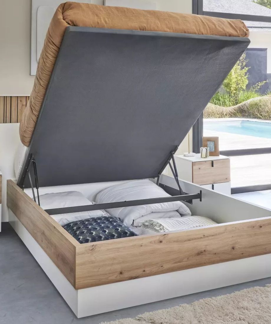 Meubles Celio Lit coffre de rangement 2 places avec sommier – Image 2